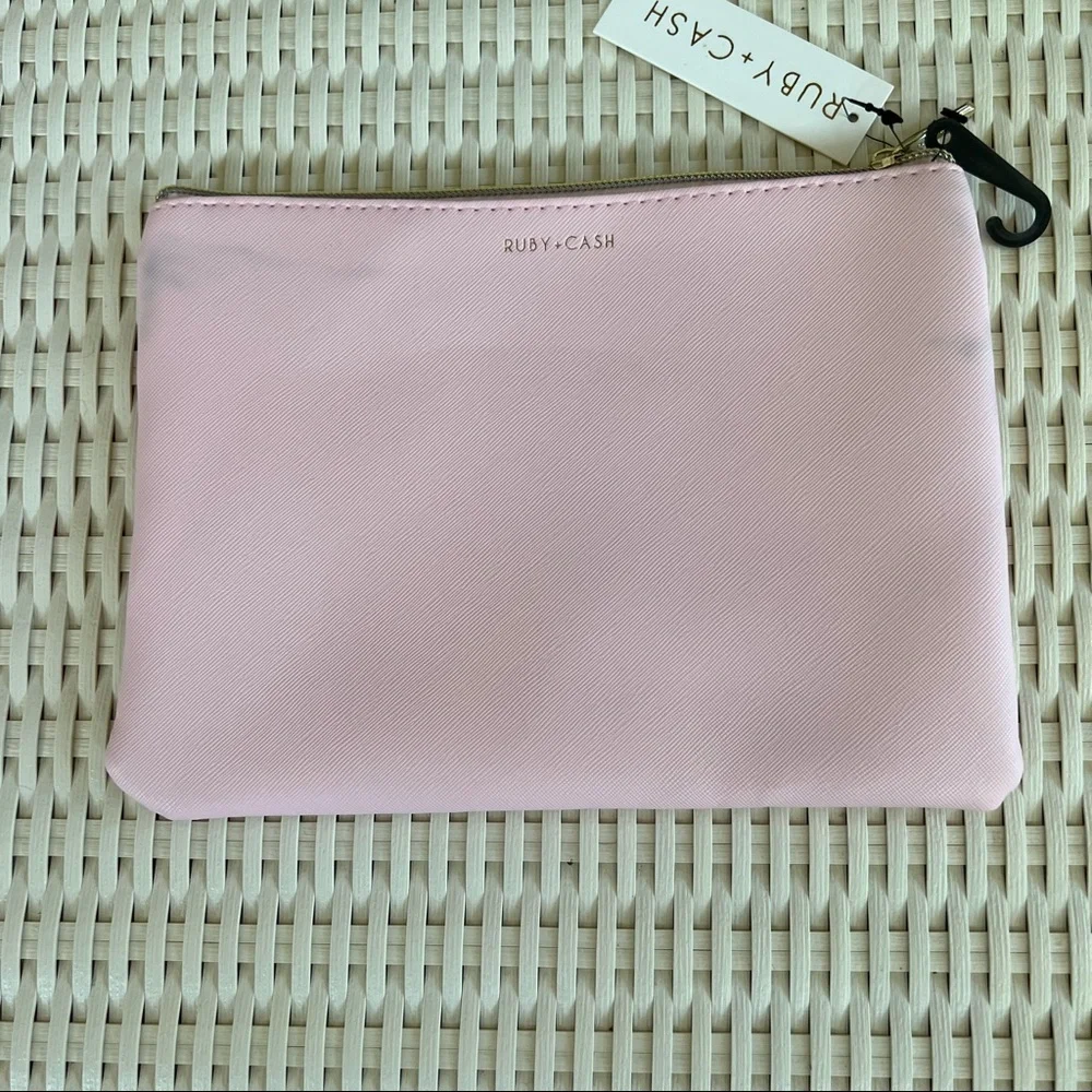 Ruby + Cash Hello Lovely Pink and White with Gold Zipper Cosmetic Bag